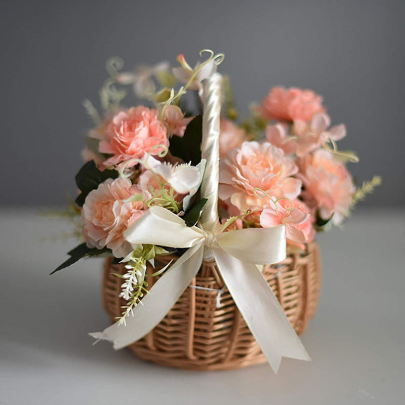 Handmade Woven Flower Basket for Home, Rattan Storage Basket for Wedding Decor, Flower Girl Hand Basket