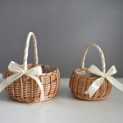 Handmade Woven Flower Basket for Home, Rattan Storage Basket for Wedding Decor, Flower Girl Hand Basket
