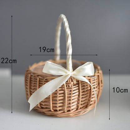 Handmade Woven Flower Basket for Home, Rattan Storage Basket for Wedding Decor, Flower Girl Hand Basket