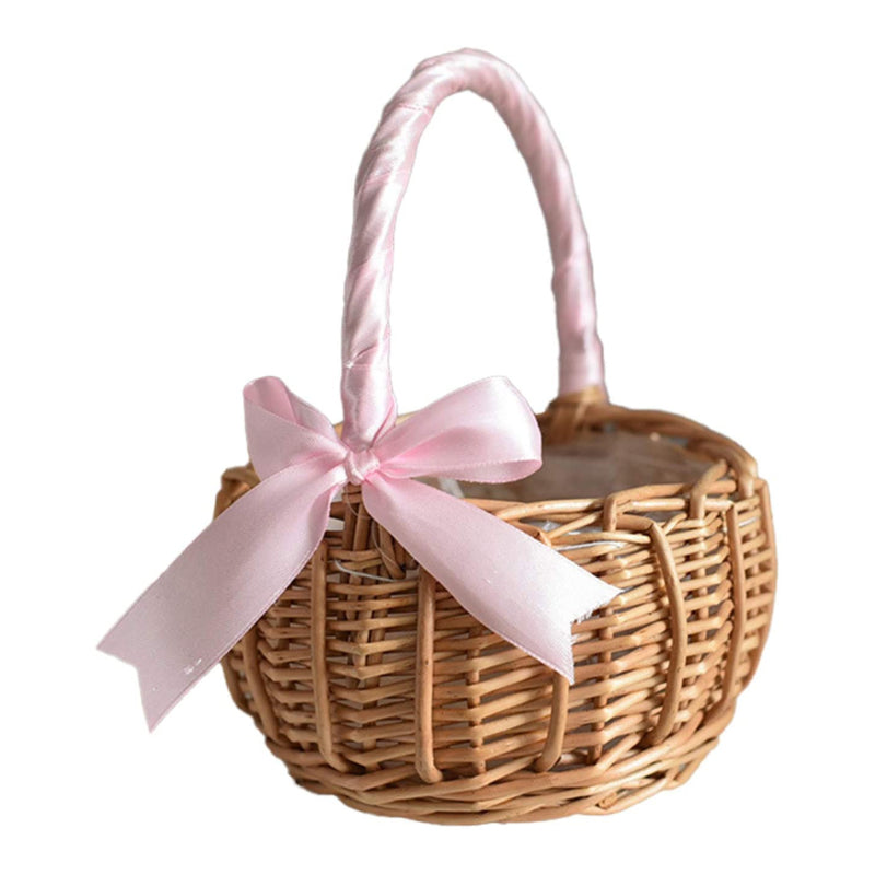 Handmade Woven Flower Basket for Home, Rattan Storage Basket for Wedding Decor, Flower Girl Hand Basket