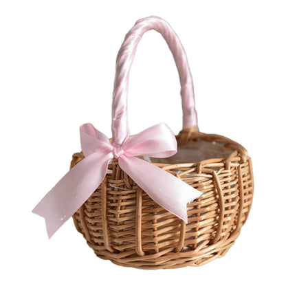 Handmade Woven Flower Basket for Home, Rattan Storage Basket for Wedding Decor, Flower Girl Hand Basket