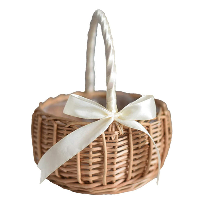 Handmade Woven Flower Basket for Home, Rattan Storage Basket for Wedding Decor, Flower Girl Hand Basket