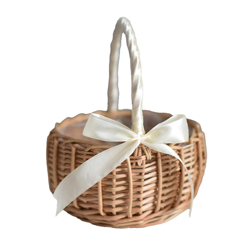 Handmade Woven Flower Basket for Home, Rattan Storage Basket for Wedding Decor, Flower Girl Hand Basket