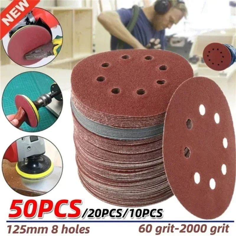 8 Hole Sanding Disc Set For Wood And Metal 125mm Multiple Grits 5