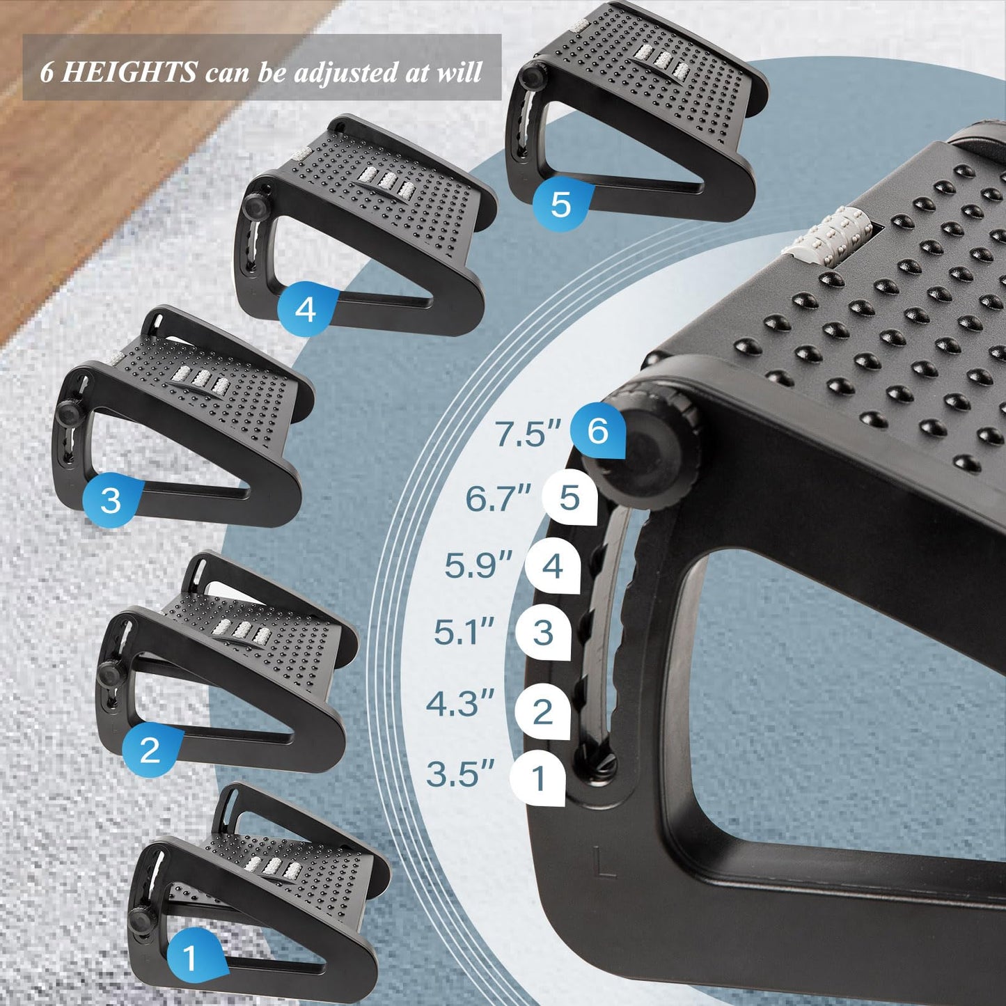 Under Desk Footrest with Massage Rollers for Pain Relief and Comfort