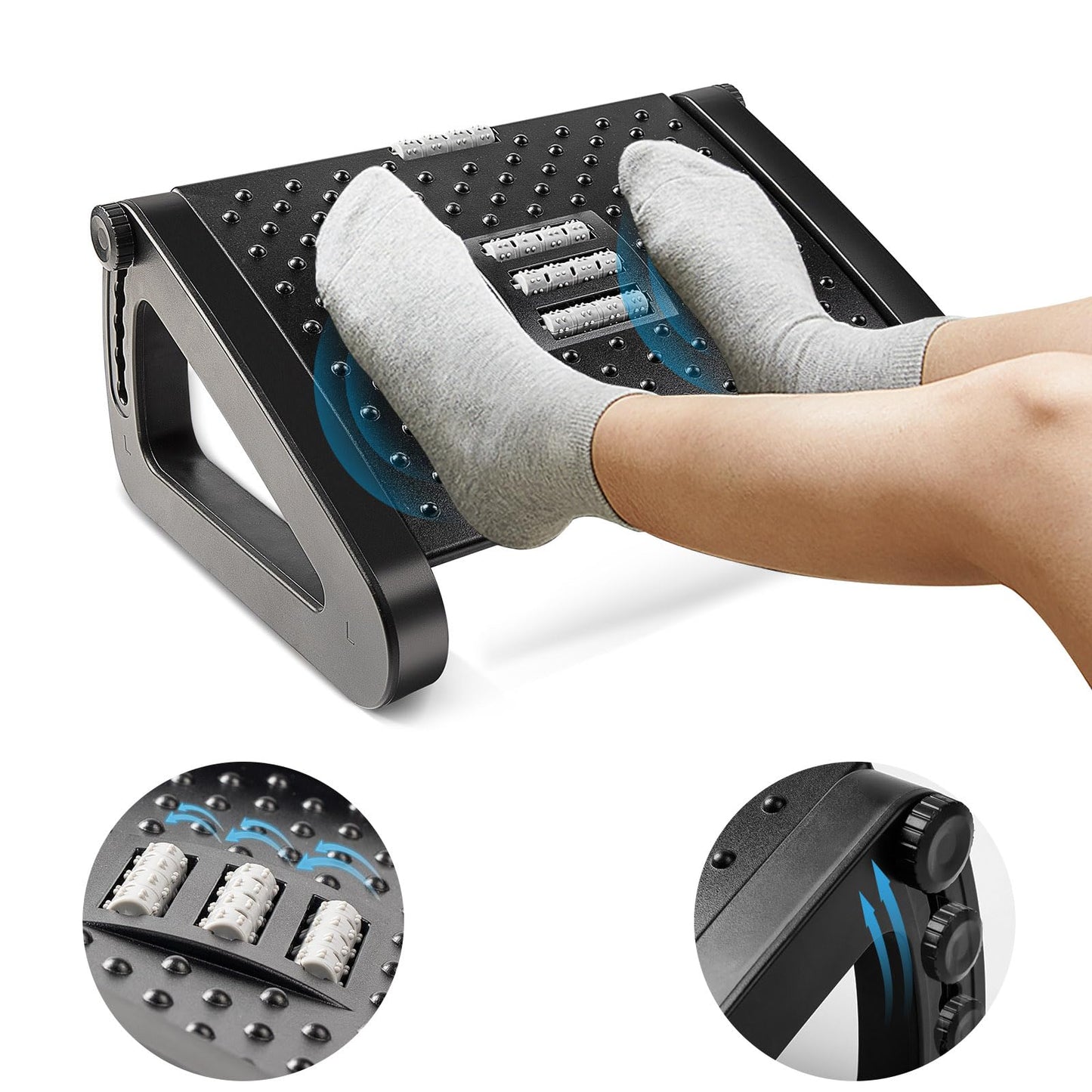 Under Desk Footrest with Massage Rollers for Pain Relief and Comfort