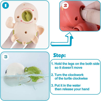 Water Chain Clockwork Bath Toys for Babies, Cute Swimming Turtle Toy Toddler Pool Beach Classic Kids Bathing Water