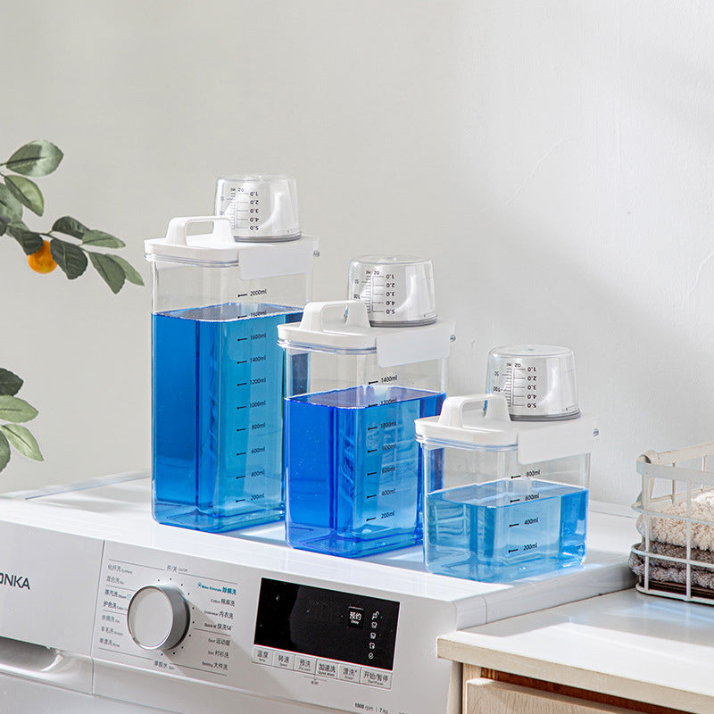 Clear Laundry Detergent Dispenser Box, Refillable Storage Container, Softener Bleach Liquid with Scale for Easy