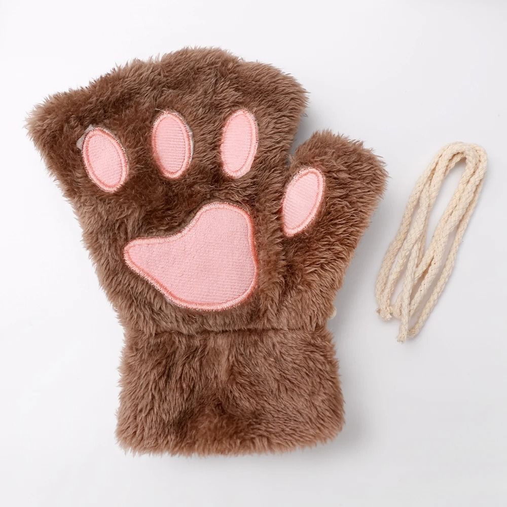 Plush Cat Paw Fingerless Gloves 12