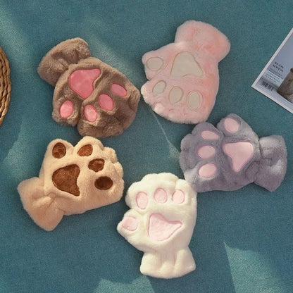 Plush Cat Paw Fingerless Gloves 5