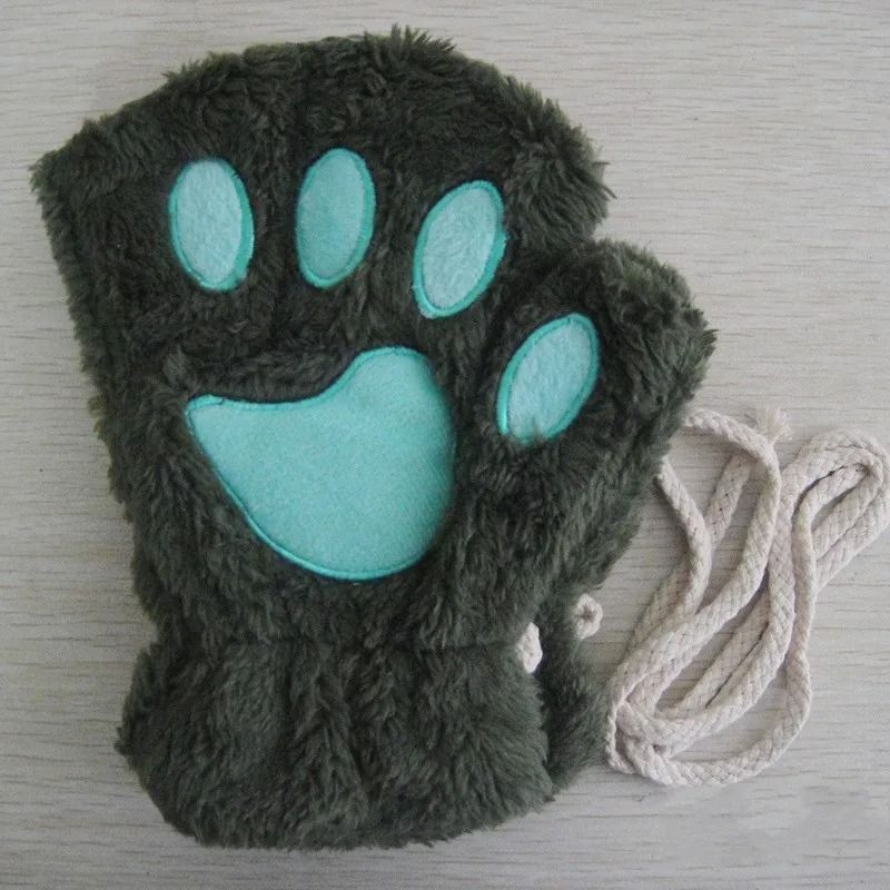 Plush Cat Paw Fingerless Gloves 6