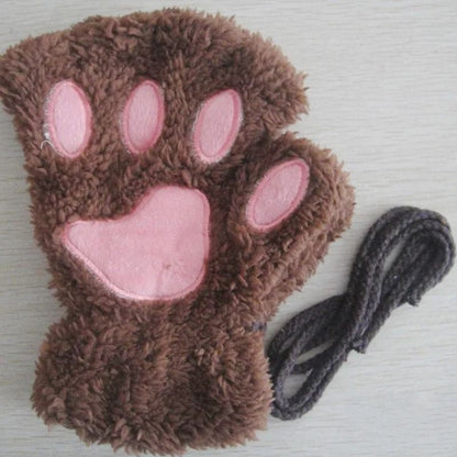 Plush Cat Paw Fingerless Gloves 8