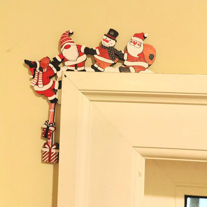 Christmas Door Frame Ornament Snowman Cute Santa Door Corner Decor Wooden Reindeer Frame Sign 2