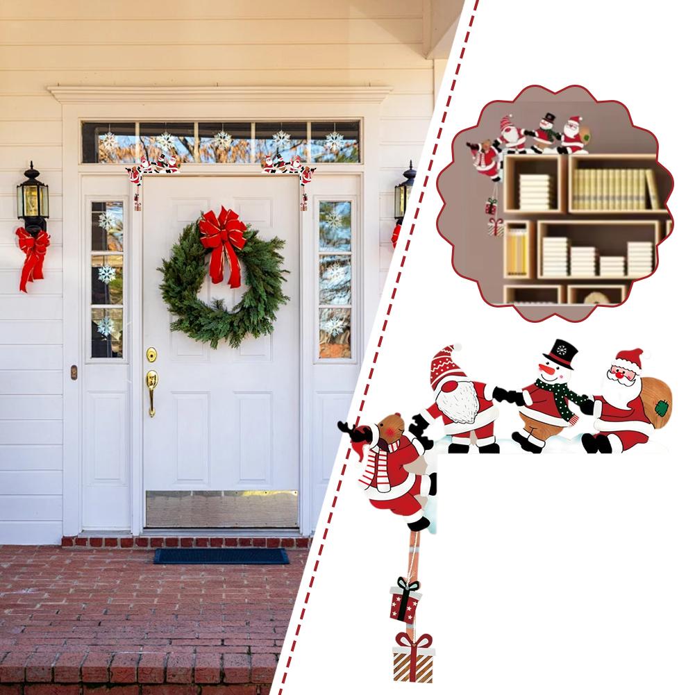 Christmas Door Frame Ornament Snowman Cute Santa Door Corner Decor Wooden Reindeer Frame Sign 5