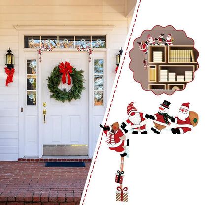 Christmas Door Frame Ornament Snowman Cute Santa Door Corner Decor Wooden Reindeer Frame Sign 5