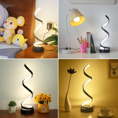 Dimmable Spiral LED Table Lamp, Color RGB Desk Light, Modern Minimalist Lamp for Bedroom and Office