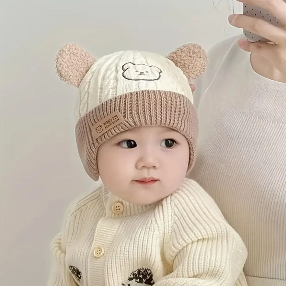 Soft Earflap Cap For Boys  Girls Baby Bear Knit Hat With Ears Knitted Design With Bear Ears  Soft F 1