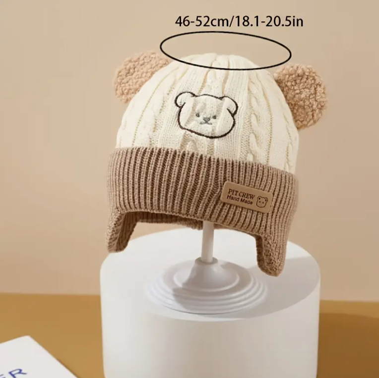 Soft Earflap Cap For Boys  Girls Baby Bear Knit Hat With Ears Knitted Design With Bear Ears  Soft F 3
