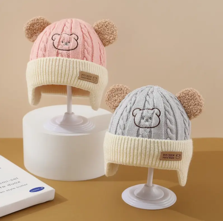 Soft Earflap Cap For Boys  Girls Baby Bear Knit Hat With Ears Knitted Design With Bear Ears  Soft F 5