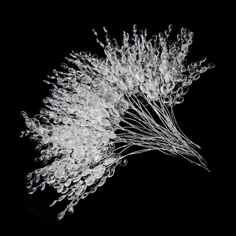 Artificial White Crystal Acrylic Water Droplet Garland Hairpin for Wedding, Bridal Bouquet, and DIY Gift Decorome