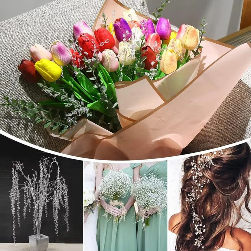 Artificial White Crystal Acrylic Water Droplet Garland Hairpin for Wedding, Bridal Bouquet, and DIY Gift Decorome