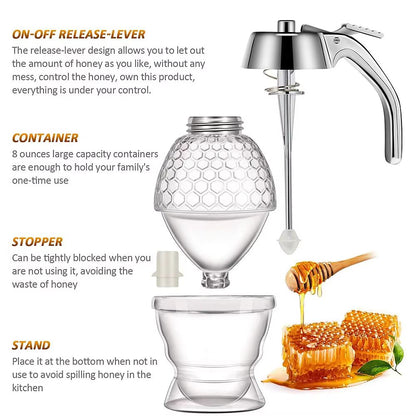 DripFree Glass Honey Dispenser With Stand  Squeeze Bottle For Syrup Juice  Condiments 2