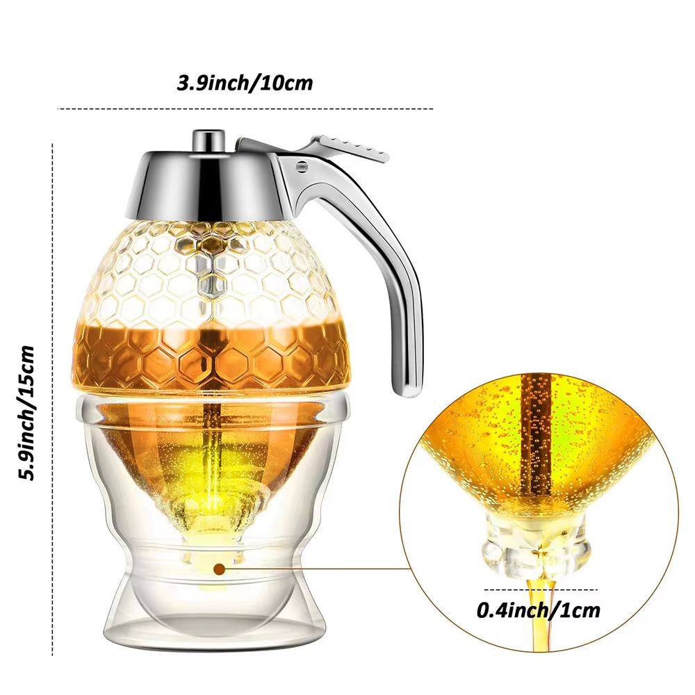 DripFree Glass Honey Dispenser With Stand  Squeeze Bottle For Syrup Juice  Condiments 4
