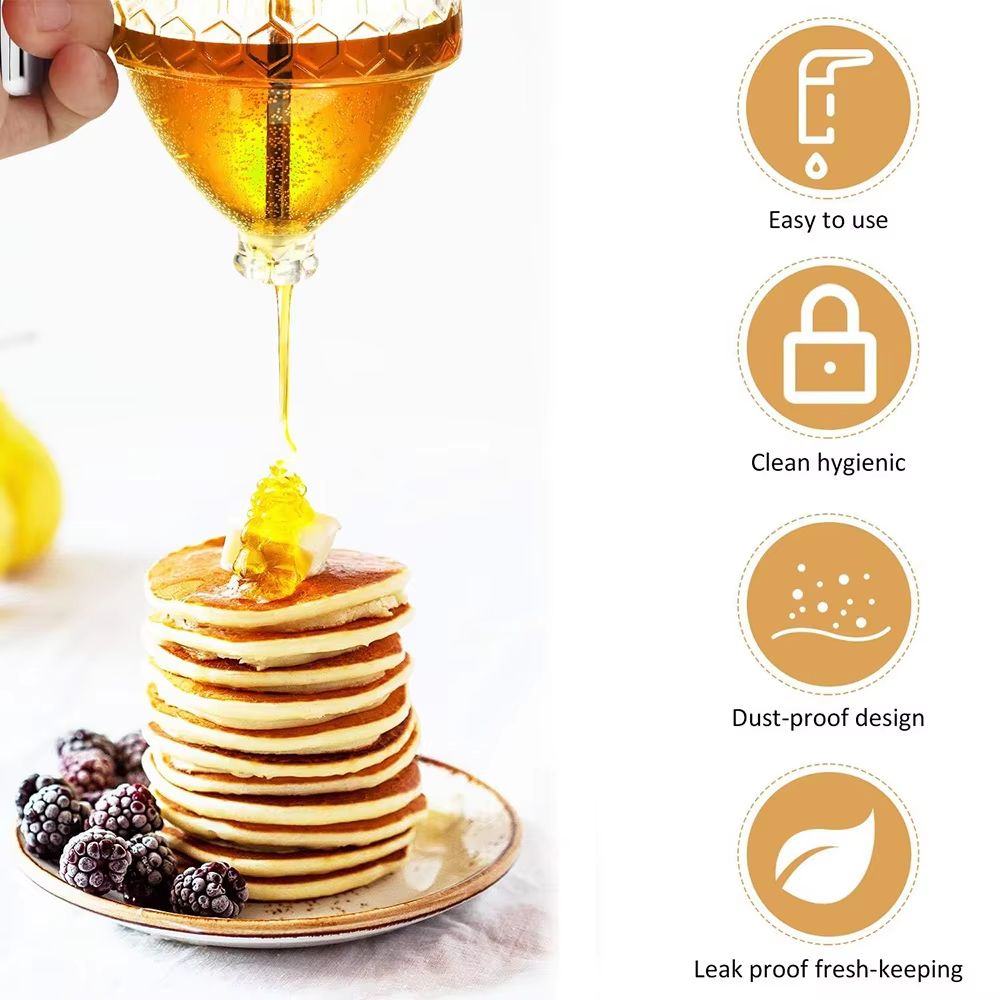 DripFree Glass Honey Dispenser With Stand  Squeeze Bottle For Syrup Juice  Condiments 5