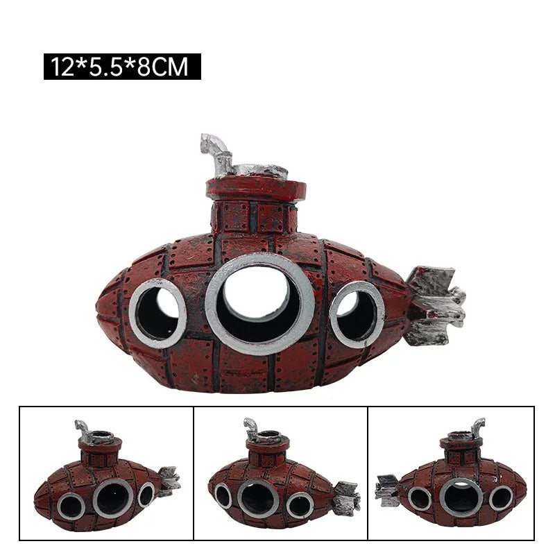 Fish Tank Decorations, Resin Submarine Ornaments, Aquarium Fish Shrimp Shelter Cave
