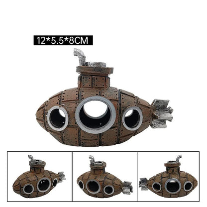 Fish Tank Decorations, Resin Submarine Ornaments, Aquarium Fish Shrimp Shelter Cave
