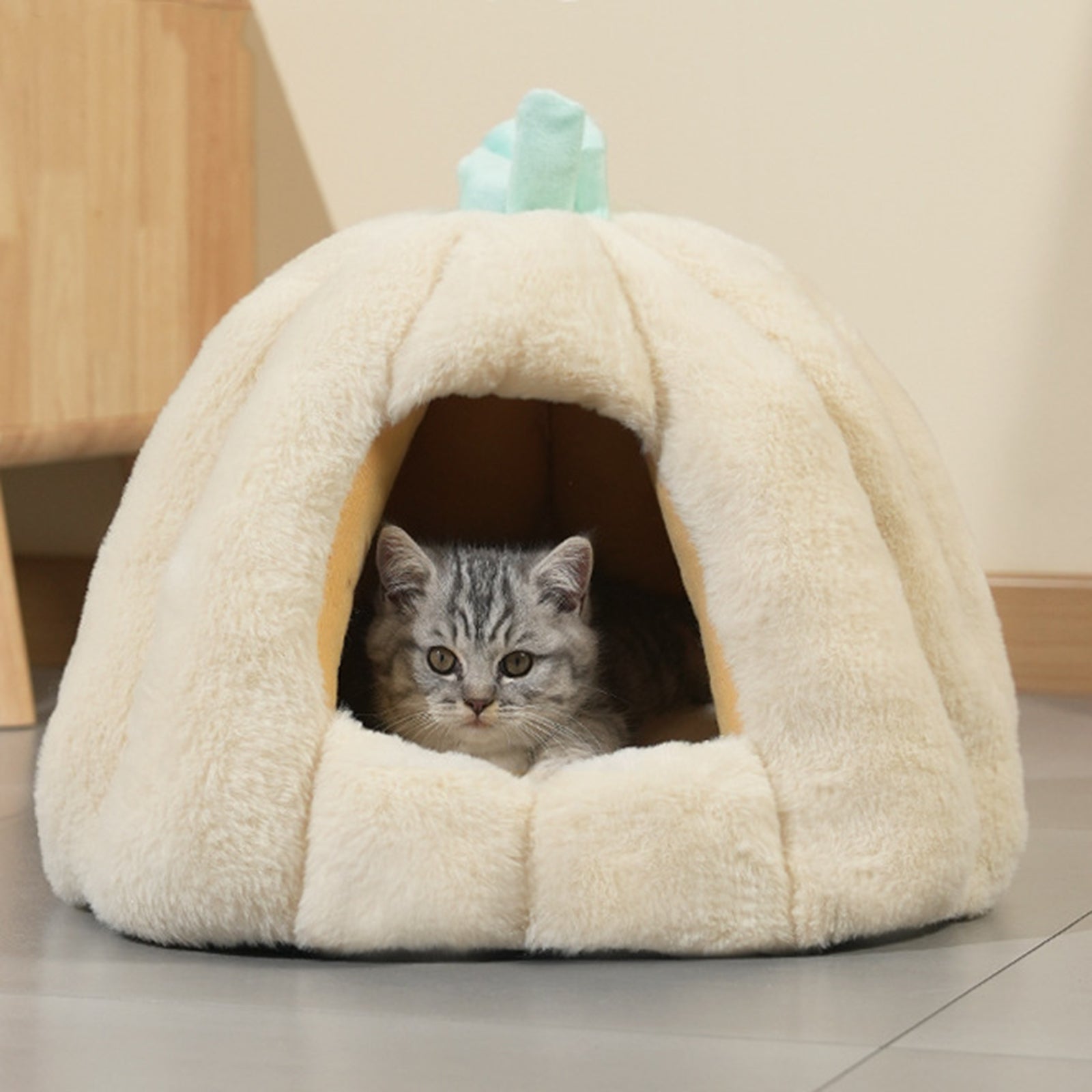Semi Enclosed Cat Bed with Non Slip Base, Winter Warmer Puppy Bed for Small Dogs and Cats