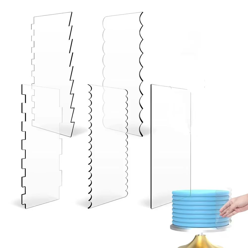 Clear Acrylic Cake Scraper & Comb Set – 2-Piece Contour Stripe Buttercream Edge Tool