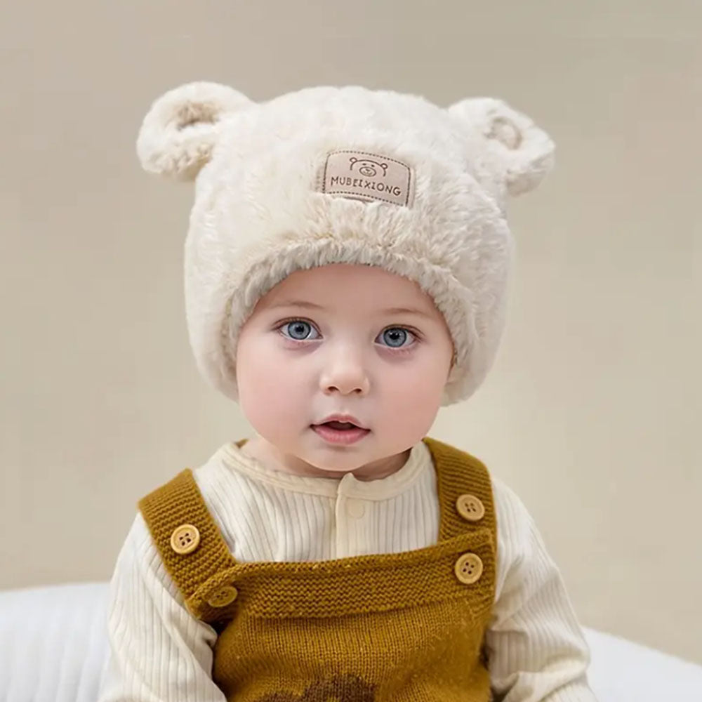 Cozy Winter Baby Hat with Bear Ears, Heart Cutouts, Soft Plush Lining for Kids
