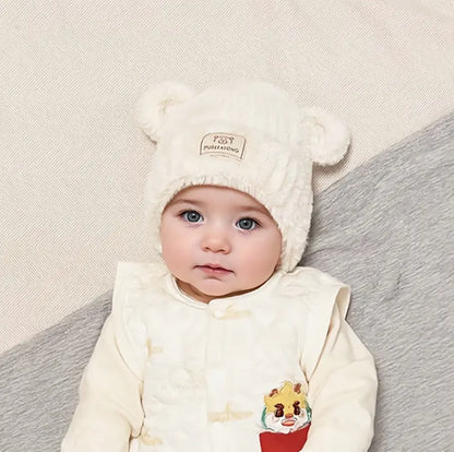 Cozy Winter Baby Hat with Bear Ears, Heart Cutouts, Soft Plush Lining for Kids