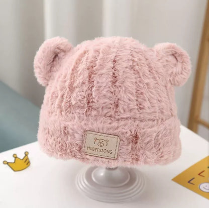 Cozy Winter Baby Hat with Bear Ears, Heart Cutouts, Soft Plush Lining for Kids
