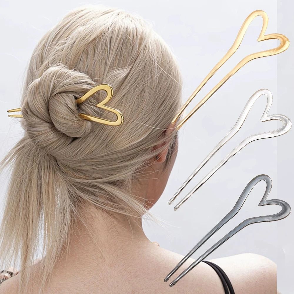 Metal Heart U Shaped Hair Fork