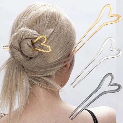 Metal Heart U Shaped Hair Fork