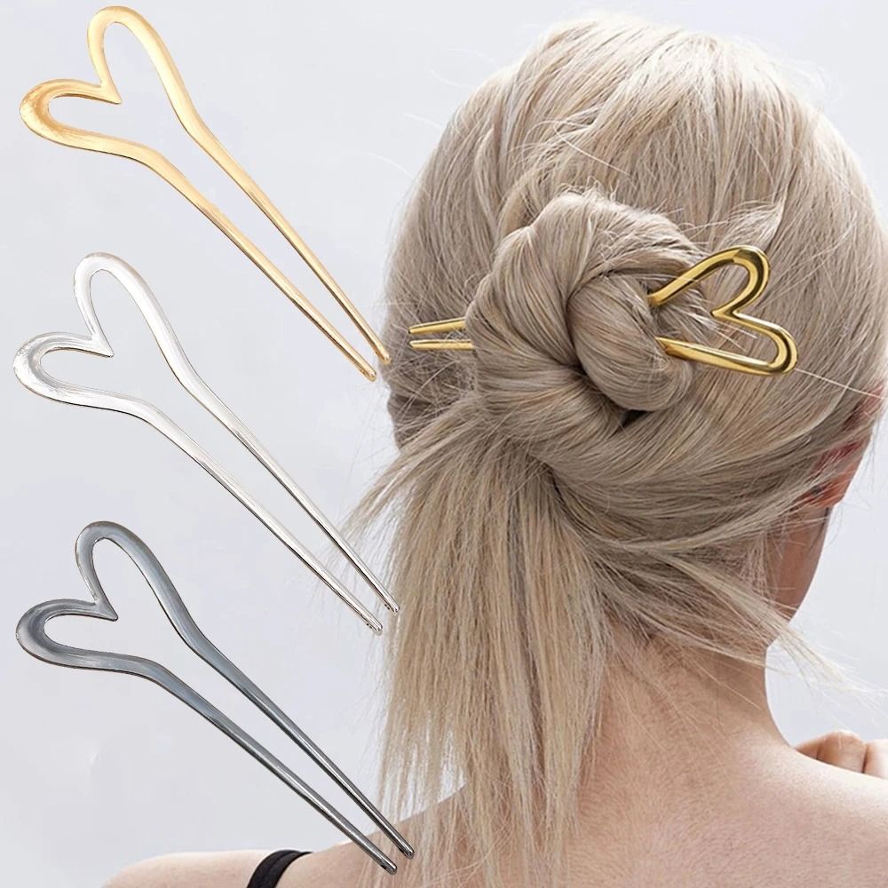 Metal Heart U Shaped Hair Fork 2
