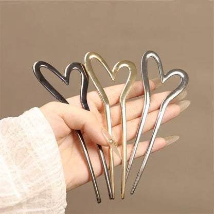 Metal Heart U Shaped Hair Fork 4