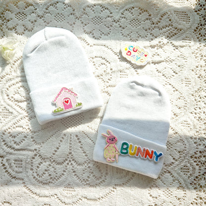 Months Cute Cartoon Label Hat for Baby, Toddler Knitted Beanie Hat, Crochet Warm White Bonnet, Baby Clothing Accessory