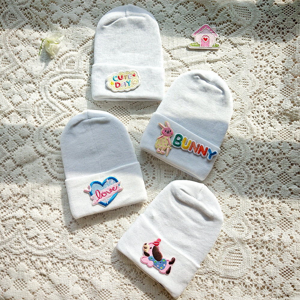 Months Cute Cartoon Label Hat for Baby, Toddler Knitted Beanie Hat, Crochet Warm White Bonnet, Baby Clothing Accessory