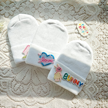 Months Cute Cartoon Label Hat for Baby, Toddler Knitted Beanie Hat, Crochet Warm White Bonnet, Baby Clothing Accessory