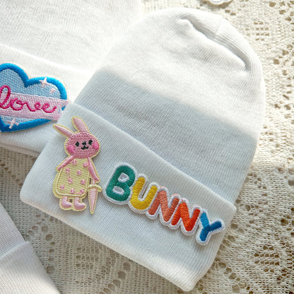 Months Cute Cartoon Label Hat for Baby, Toddler Knitted Beanie Hat, Crochet Warm White Bonnet, Baby Clothing Accessory