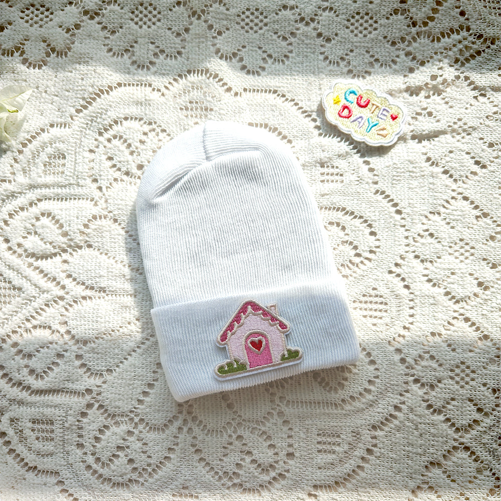 Months Cute Cartoon Label Hat for Baby, Toddler Knitted Beanie Hat, Crochet Warm White Bonnet, Baby Clothing Accessory
