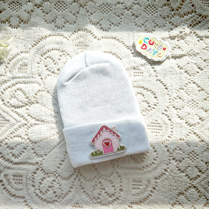 Months Cute Cartoon Label Hat for Baby, Toddler Knitted Beanie Hat, Crochet Warm White Bonnet, Baby Clothing Accessory