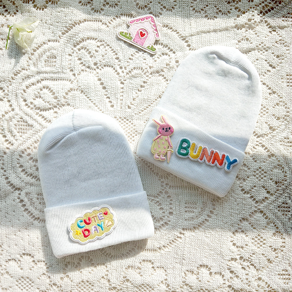 Months Cute Cartoon Label Hat for Baby, Toddler Knitted Beanie Hat, Crochet Warm White Bonnet, Baby Clothing Accessory
