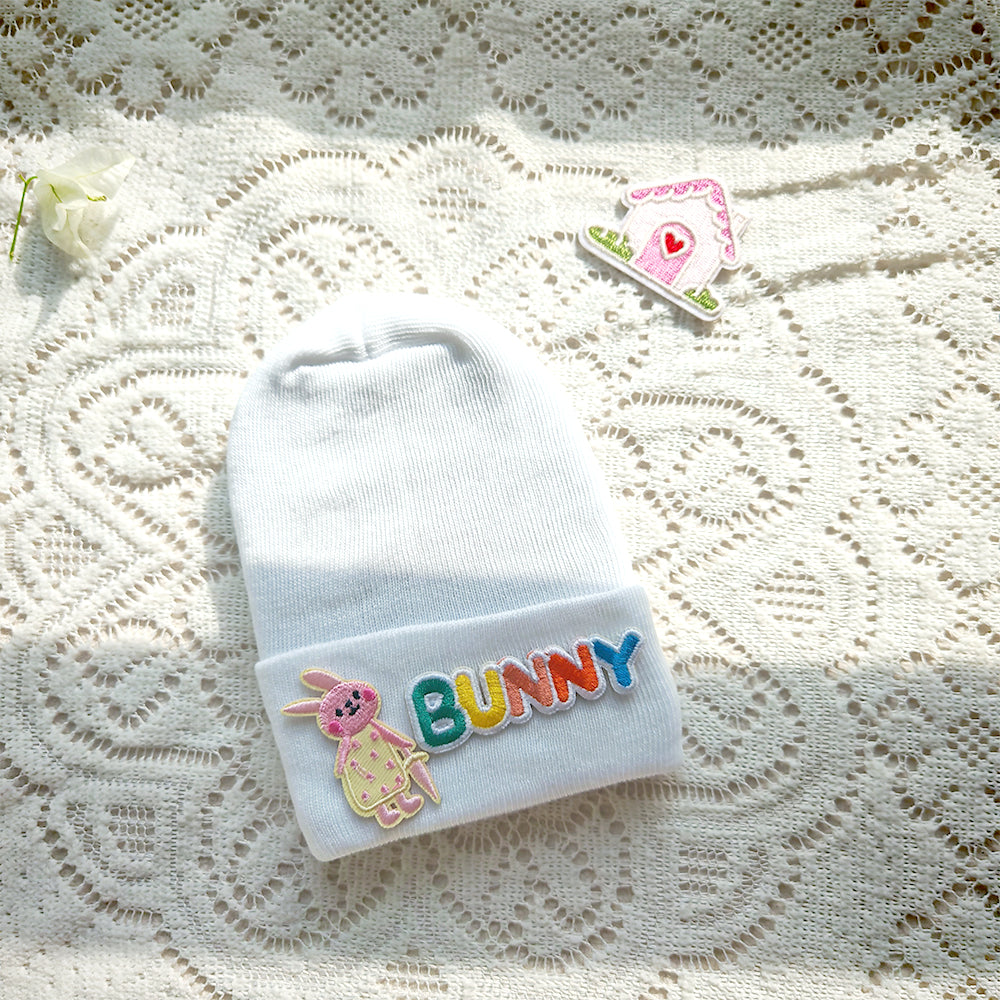 Months Cute Cartoon Label Hat for Baby, Toddler Knitted Beanie Hat, Crochet Warm White Bonnet, Baby Clothing Accessory