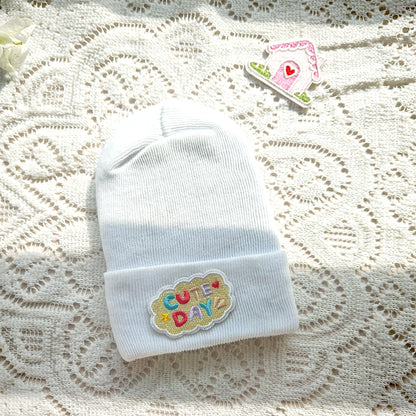 Months Cute Cartoon Label Hat for Baby, Toddler Knitted Beanie Hat, Crochet Warm White Bonnet, Baby Clothing Accessory