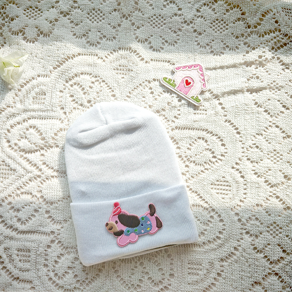 Months Cute Cartoon Label Hat for Baby, Toddler Knitted Beanie Hat, Crochet Warm White Bonnet, Baby Clothing Accessory