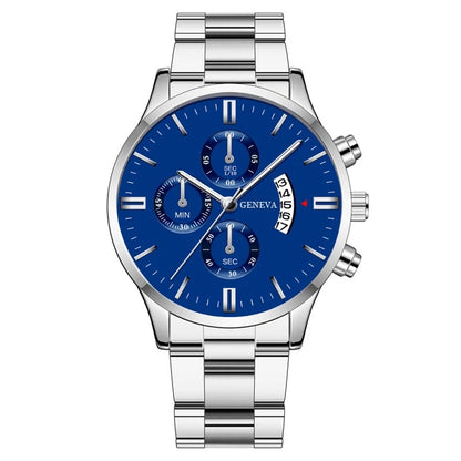 Fashion Men Watches, Luxury Silver Stainless Steel Quartz, Business Watch for Men, Calendar Clock